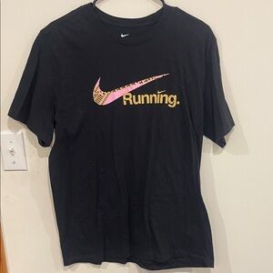 Nike Black Tee with Pink and Gold Running Logo